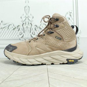 Hoka One One Tan Leather Vibram Sole Gore-Tex Hiking Sneakers Shoes Size 9 B
